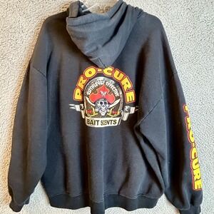 Pro-Cure Bait Scents Vintage Hoodie Size 2XL Faded Black Double Sided Graphics